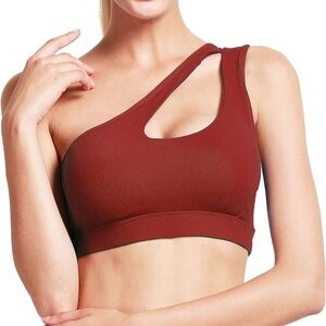 One-Shoulder Cutout Sports Bra - Brown